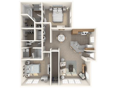 Floor plan for 2 beds, 2 baths, 1105 sqft